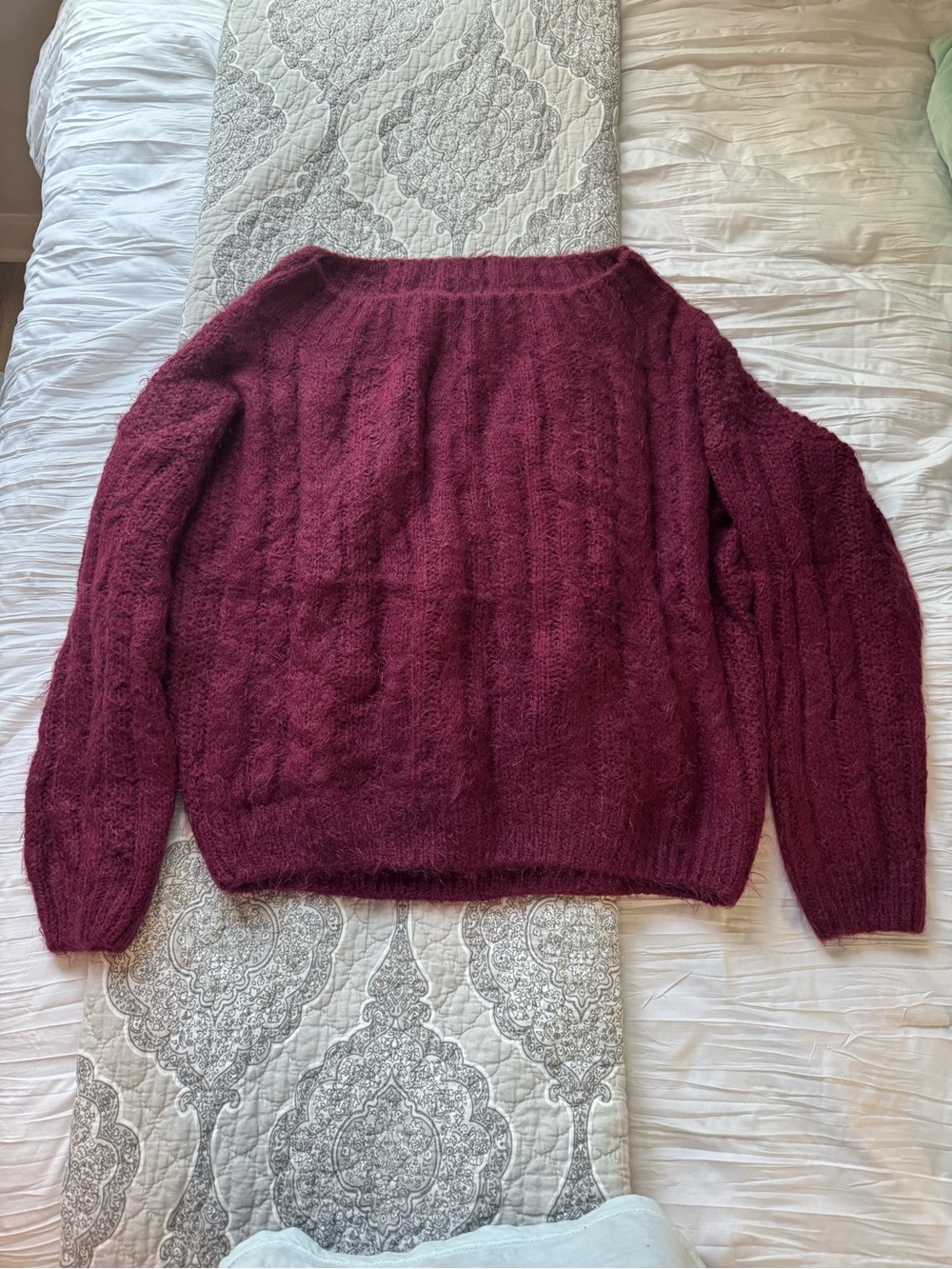 fab'rik Wine Cable Fuzzy Cowlneck Sweater